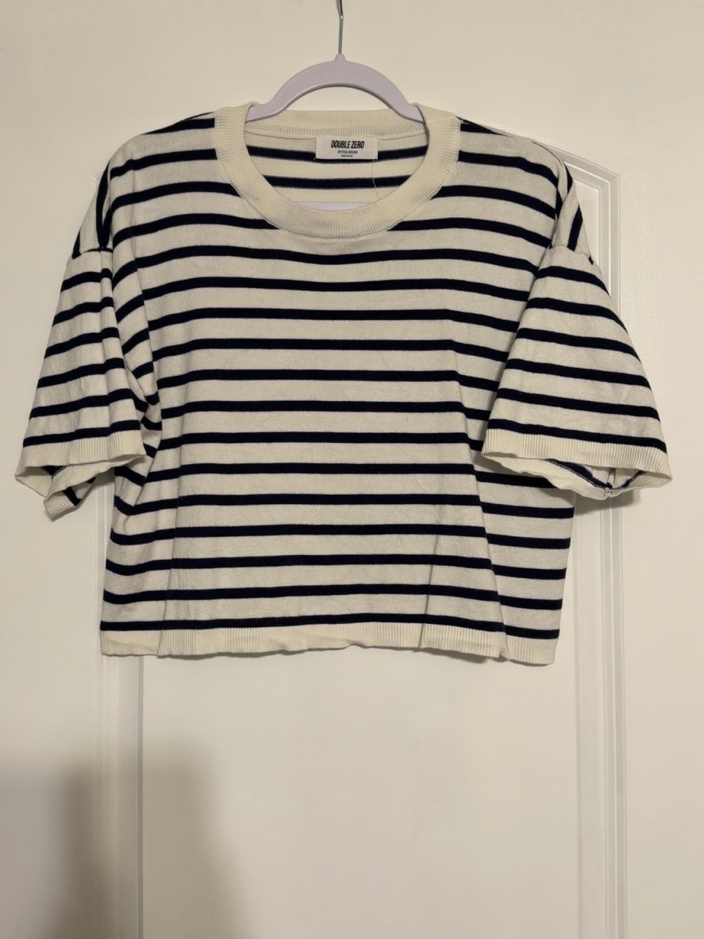 Double Zero Black and Cream Striped Short Sleeve Top